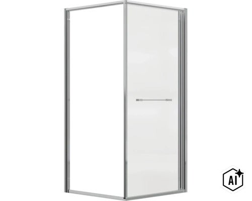 Cabine de douche d angle en verre véritable avec profilés métalliques (Image AI modified or generated)