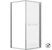 Cabine de douche d angle avec parois en verre sans cadre et profilés métalliques (Image AI modified or generated)
