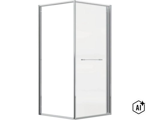 Cabine de douche d angle avec parois en verre sans cadre et profilés métalliques (Image AI modified or generated)