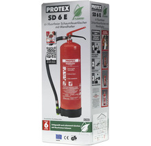 Protex SD 6 E 6 Liter Schaumfeuerlöscher fluorfrei mit Wandhalterung und Anleitung auf der Verpackung.