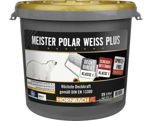 Eimer mit Meister Polar Weiss Plus Wandfarbe, hochdeckende Dispersionsfarbe für Innenräume, 25 Liter Gebinde von Hornbach