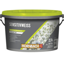 Pot de peinture murale Hornbach Sensitivweiss, 2,5 litres, peinture mate pour espace de vie, haut pouvoir couvrant, sans conservateur.