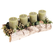 Couronne de l Avent en bois de bouleau avec quatre bougies piliers et décoration de Noel