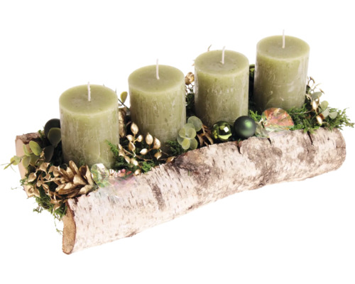 Couronne de l Avent en bois de bouleau avec quatre bougies piliers et décoration de Noel