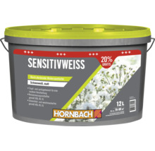 Peinture intérieure HORNBACH Sensitivweiss, seau de 12 litres, finition mate blanc neige, anti-gouttes, sans solvants.