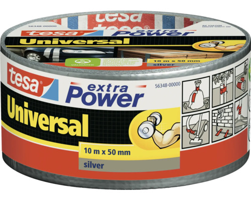 Tesa Extra Power Universal Gewebeband, 10 Meter mal 50 Millimeter, silber