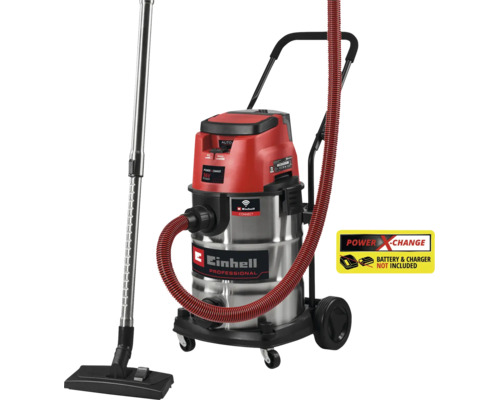 Aspirateur eau et poussières Einhell Professional 36 Volts avec cuve en acier inoxydable et châssis, batterie et chargeur non inclus.