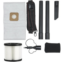 Kit d'accessoires pour aspirateur eau et poussière comprenant sac filtrant, sangle de transport, tubes d'aspiration, suceur plat et filtres