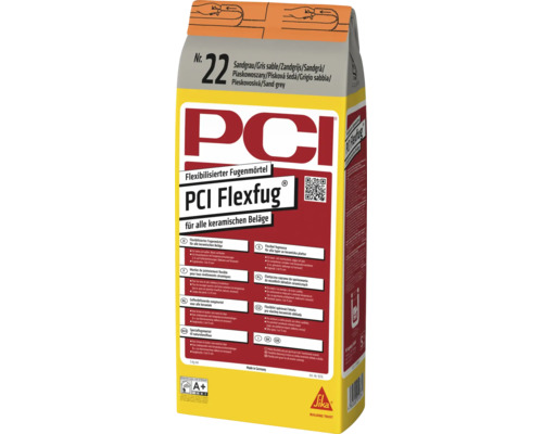 PCI Flexfug Fugenmörtel Nummer 22 sandgrau im 5 Kilogramm Beutel für keramische Beläge im Innen und Außenbereich.