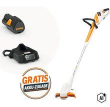 Coupe-bordure à batterie Stihl avec batterie et chargeur inclus offre batterie gratuite (Image AI modified or generated)
