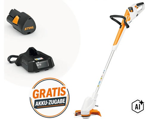 Coupe-bordure à batterie Stihl avec batterie et chargeur inclus offre batterie gratuite (Image AI modified or generated)