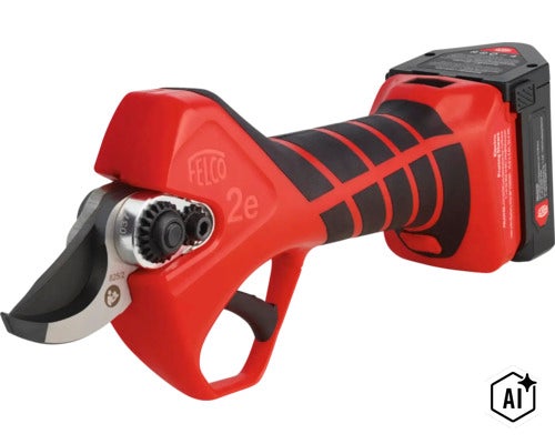 Sécateur électrique sans fil Felco 2e avec poignée ergonomique pour une taille efficace des branches au jardin. (Image AI modified or generated)