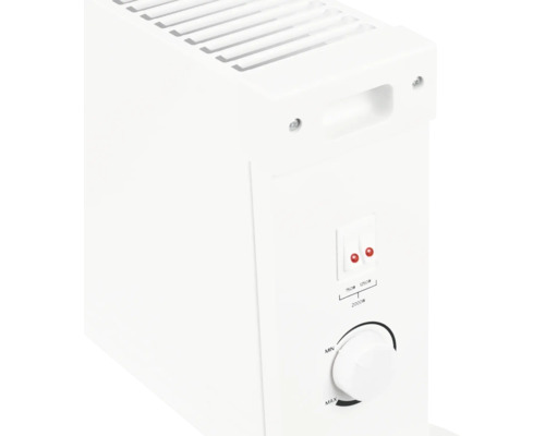 Convecteur électrique avec thermostat et interrupteurs pour une puissance de 750 watts et 1250 watts pour le chauffage des pièces.