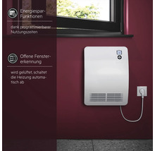 AEG Wandheizung mit digitaler Anzeige und Energiesparfunktionen sowie automatischer Offene Fenstererkennung montiert an einer Wand.