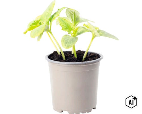 Jeune plante dans un pot en plastique avec du terreau (Image AI modified or generated)