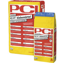 Deux sacs de mortier colle PCI FT pour carrelage en faïence et grès pour usage intérieur et extérieur.