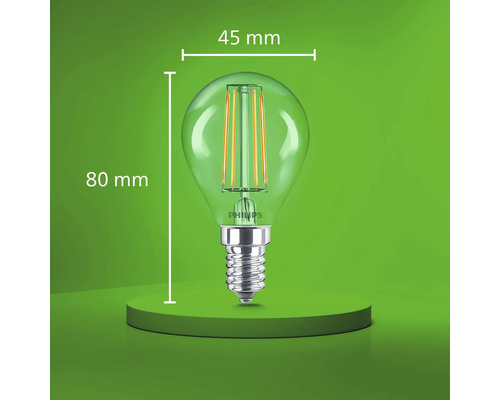Ampoule LED filament Philips goutte E14 avec 45 millimètres de diamètre et 80 millimètres de hauteur