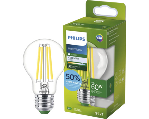 Ampoule LED Philips E27 4 Watts 840 lumens blanc froid 4000 Kelvin pour remplacer une ampoule 60 Watts