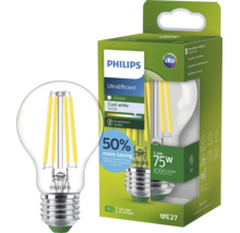 Ampoule LED à filament Philips E27, 5,2 watts équivalent à 75 watts, 1095 lumens, 4000 Kelvin, blanc froid, éclairage efficace