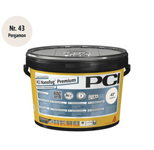 Mortier de jointoiement flexible PCI Nanofug Premium couleur Pergamon pour carrelages et pierres naturelles en seau.