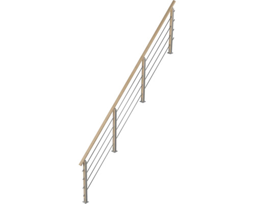 Rampe d'escalier avec main courante en bois et barreaux en acier inoxydable pour intérieur