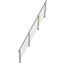 Treppengeländer Set mit Holzhandlauf und Edelstahlpfosten sowie Edelstahlstäben für Innenbereiche