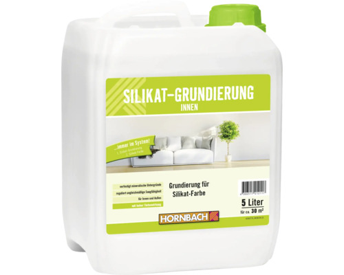 Bidon de primaire silicate pour intérieur, 5 litres, pour durcir les supports minéraux et réguler l'absorption, logo Hornbach