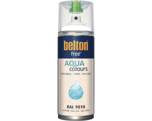 Vernis en aérosol Belton Free Aqua Colours satiné blanc pur RAL 9010
