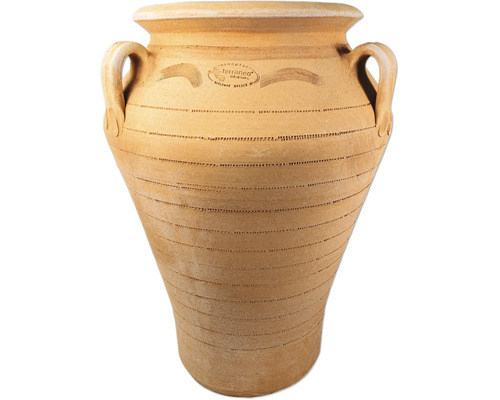 Handgefertigte Terracotta Gartenamphore aus Griechenland mit zwei Griffen und Strukturmuster