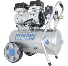 Compresseur Hyundai Super Silent avec châssis et manomètre pour travaux de bricolage.
