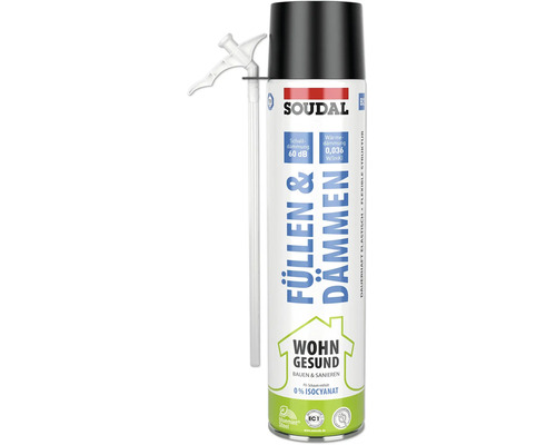 Mousse Pu Soudal pour remplissage et isolation avec applicateur pour isolation acoustique et thermique