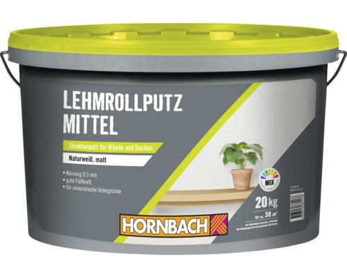 Enduit à base d'argile à rouler HORNBACH moyen 20 kg pour supports minéraux avec grain de 0,5 mm en seau.