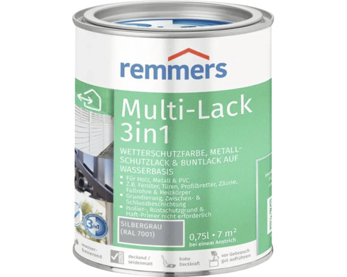 Peinture multi usages Remmers 3 en 1 protection contre les intempéries et métal gris argent 0,75 litre pour bois métal et plastique