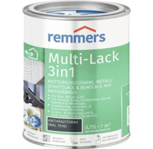 Peinture de protection contre les intempéries Remmers Multi Lack 3 en 1 Gris anthracite bidon de 0,75 litre pour bois métal et plastique