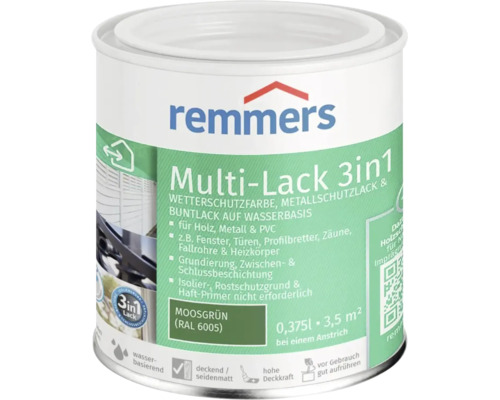Laque multifonction 3 en 1 Remmers peinture de protection météo peinture métal laque à base d eau vert mousse 0,375 litre pour bois métal PVC