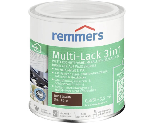 Remmers Multi Laque 3en1 peinture de protection contre les intempéries et métal brun noisette pot de 0,375 litre