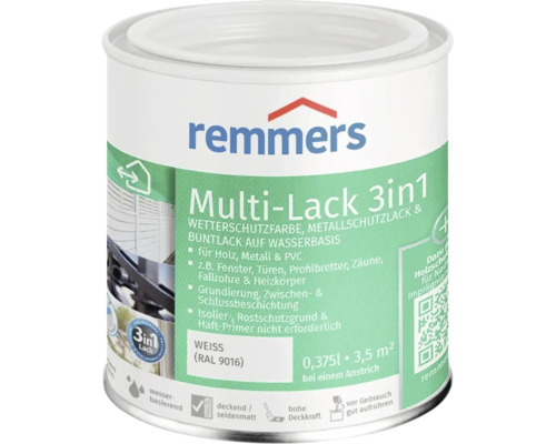 Peinture protectrice et laque pour métal Remmers Multi Lack 3in1 blanc 0,375 litre pour bois métal et plastique