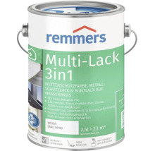 Peinture de protection contre les intempéries Remmers Multi Lack 3in1 pour bois, métal et PVC, laque à base d'eau blanc, pot de 2,5 litres pour 23 m2.