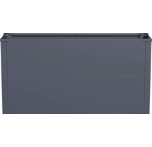 Jardinière surélevée rectangulaire en métal gris pour plantation au jardin.