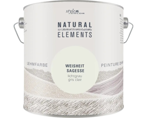 Style Color Natural Elements Lehmfarbe Weisheit in der Nuance lichtgrau im Eimer