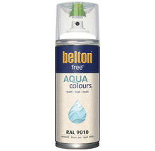 Belton free Aqua Colours Sprühlack in reinweiß matt RAL 9010, eine wasserbasierte Sprühfarbe in der Dose.