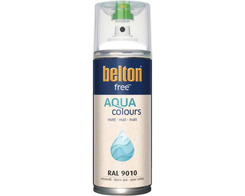 Vernis en aérosol Belton Free Aqua Colours blanc pur mat, RAL 9010, peinture à base d eau en aérosol