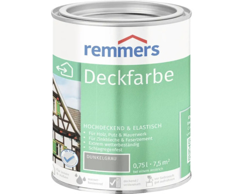 Peinture couvrante Remmers gris foncé 0,75 litre pour bois crépi maçonnerie tôle de zinc et fibrociment