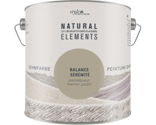 Un pot de peinture à l'argile Style Color Natural Elements, teinte Balance Serénité, un brun pastel. Un pot de peinture à l'argile Style Color Natural Elements, teinte Balance Serénité, un brun pastel.