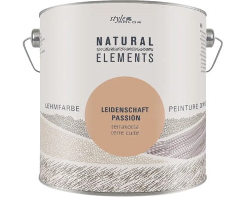 Dose Style Color Natural Elements Lehmfarbe in der Nuance Leidenschaft Terracotta zur Wandgestaltung im Innenbereich.