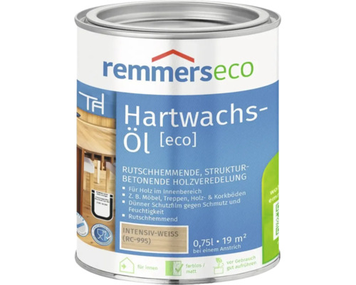 Pot d huile cire dure Remmers Eco pour bois interieur en blanc intensif 0,75 litre pour la finition de surfaces de meubles et sols