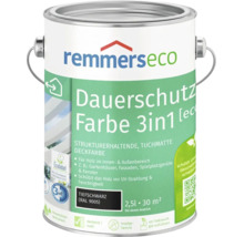 Remmers eco Dauerschutzfarbe 3 in 1 in Tiefschwarz RAL 9005, 2,5 Liter deckende Holzfarbe für innen und außen.