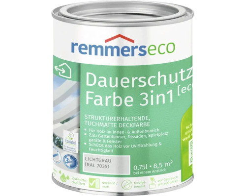 Pot de peinture de protection Remmerseco 3 en 1 gris clair RAL 7035 pour bois intérieur et extérieur 0,75 litre