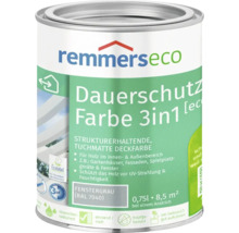 Eine Dose Remmers Eco Dauerschutz Farbe 3 in 1 in Fenstergrau RAL 7040 für Holz im Innen und Außenbereich mit 0,75 Liter Inhalt.