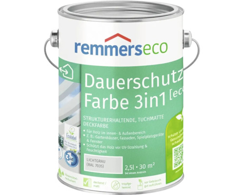 Peinture protectrice Remmers Eco 3 en 1 gris clair pour bois intérieur et extérieur 2,5 litres